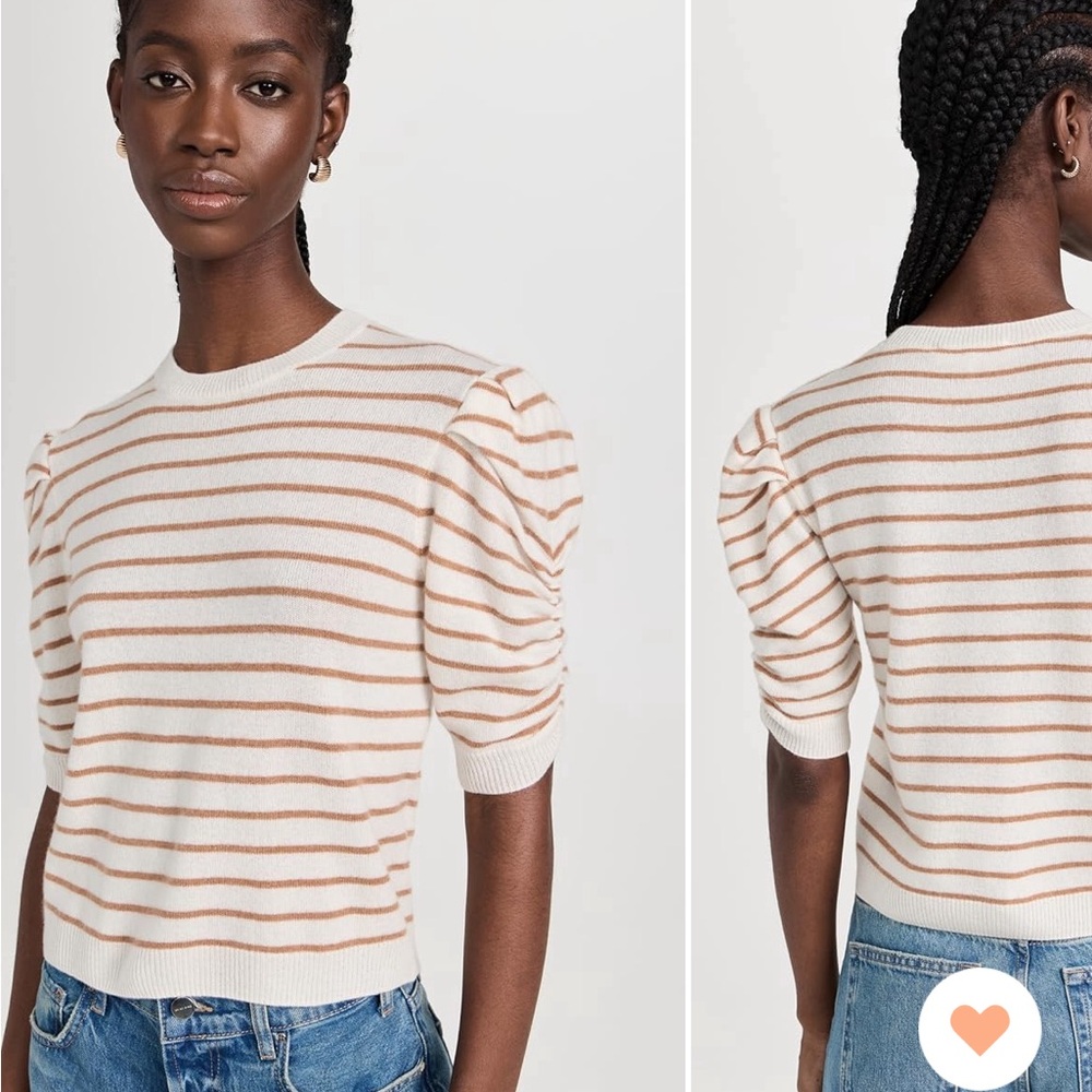 Searching for Frame Cashmere Ruched Sleeve Sweater in Camel Stripe size S/M